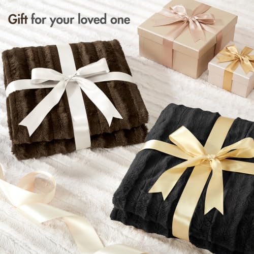 Madison Park Duke Faux Fur Throw Blanket for Sofa, 50 x 60, Brown