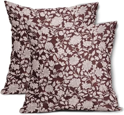 Wine Red and Gray Boho Floral Pillowcase Set of 2 Red Flowers Block