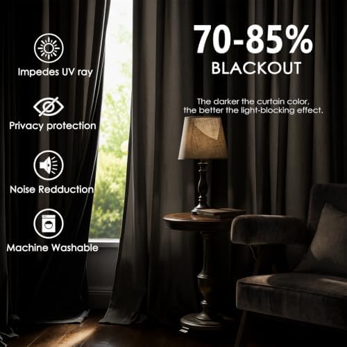 75% Blackout Velvet Curtains, Rod Pocket Back Tab 2pcs 52x108 Beige