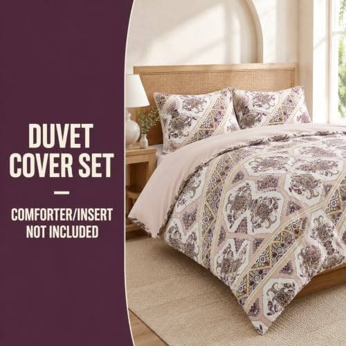 DaDa Bedding Reversible Burgundy Duvet Cover Set, Blush Pink Boho