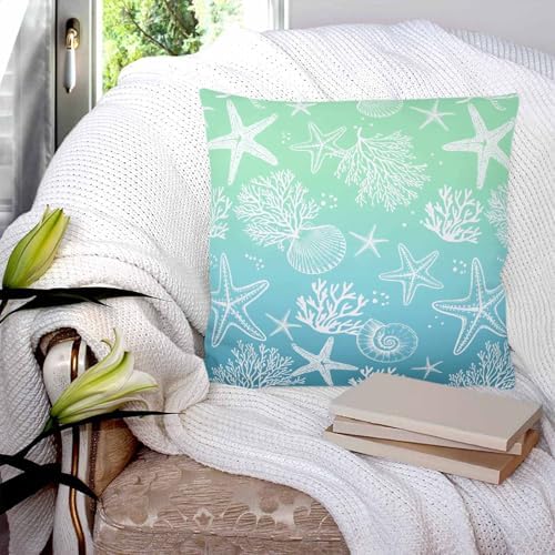 16x16 Pillow Covers Set of 2, Teal Blue Ombre Coastal Square Throw