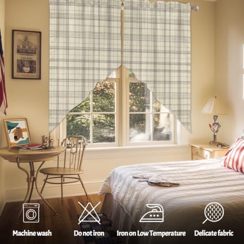 Beige Grid Gingham Swag Valance Curtains Abstract Modern Minimalist