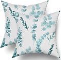 Teal Leaf Throw Pillow Coveras 20X20 Inch Spring Watercolor Eucalyptus