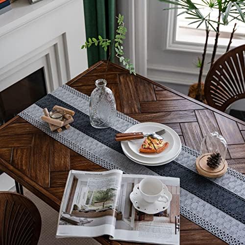 Hsvanyr Grey Farmhouse Long Macrame Tablecloth Runner Cotton Linen