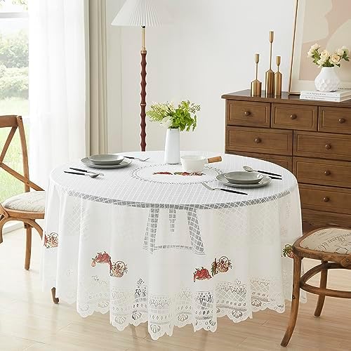 LinenZone Lace Ivory Round Tablecloth 90 Inches.