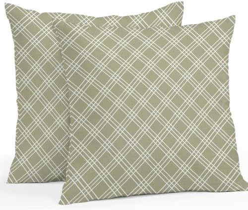 Sage Green Tartan Outdoor Pillow Covers Waterproof, All Weather