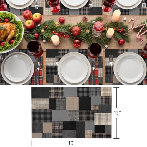 Gray Gingham Placemats Set of 8, Cotton Linen Fabric Place Mats