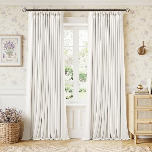 TWODRAPES Ivory White Pleated Blackout Curtains 120 Inches Long 2