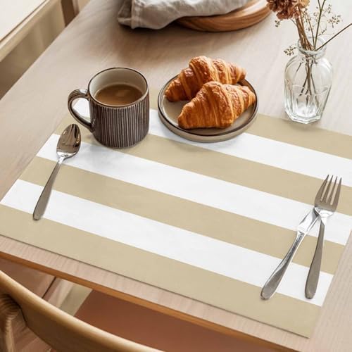 Round Placemats Set of 12 Beige Stripe Place Mats Rustic Neutral