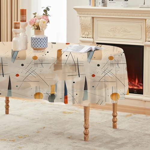 Abstract Lines Print Oval Table Cloth, Waterproof Duty Vinyl Plaid