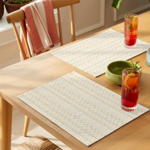 Vertical Stripes Placemats Set of 4, Cotton Linen Fabric Place Mats