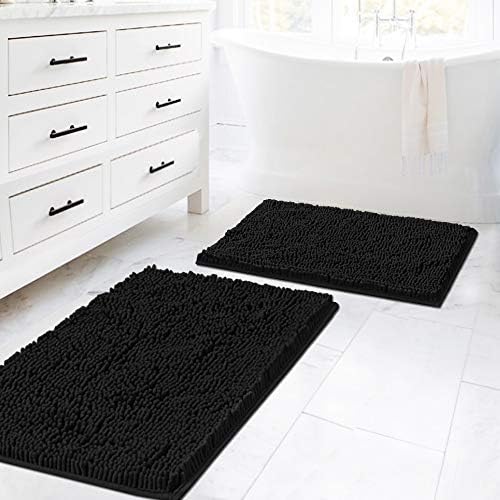 H.VERSAILTEX Black Bathroom Rug Set 2 Piece, Bath Mats for Bathroom