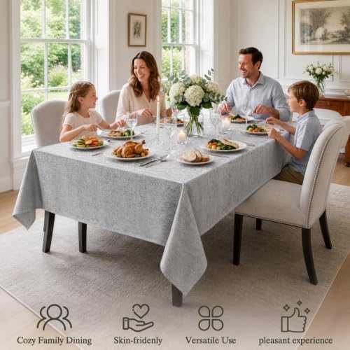 60"x 120" Silver Gray Jacquard Tablecloth for 8ft Tables