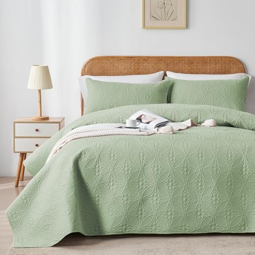 WURUIBO Full/Queen Quilt Set Sage Green, Microfiber Lightweight