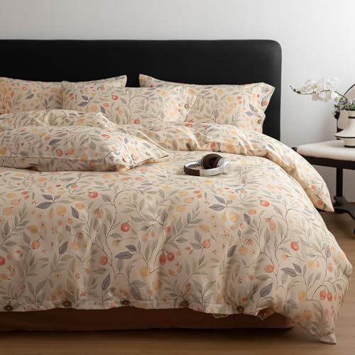 HighBuy Boho Leaf Linen Duvet Cover Twin XL for Girls Textured Quilt