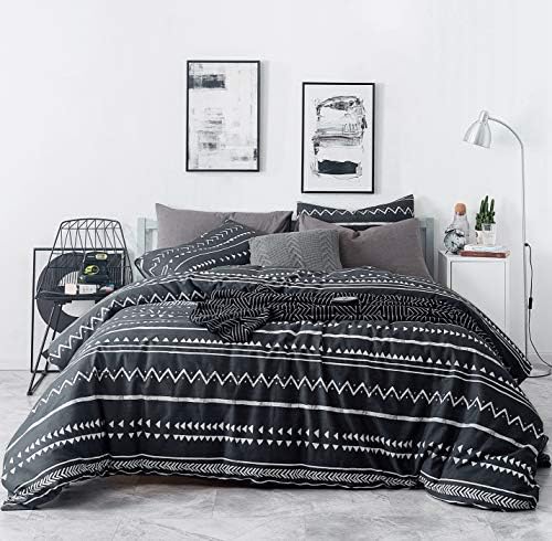 SUSYBAO Black Bohemian Duvet Cover King 100% Cotton 3 Pieces Set