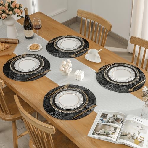 Round Placemats Set of 12 - Washable Woven Non-Slip Round Table