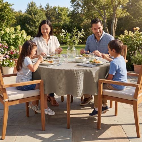 H.VERSAILTEX Round Tablecloth Waffle Textured Waterproof Table Cloth