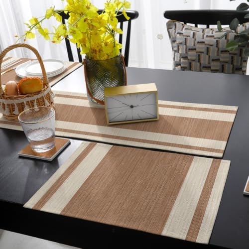 Brown Stripes Table Mats Set of 6 with Table Runner 90 Inches