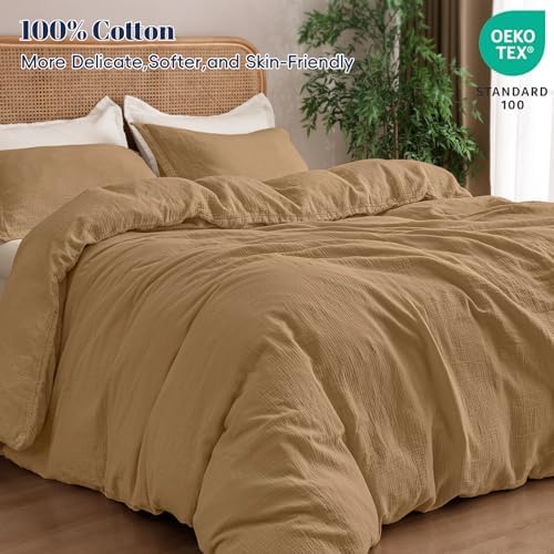 PHF 100% Natural Cotton Muslin Duvet Cover Set King Size, Ultra Soft