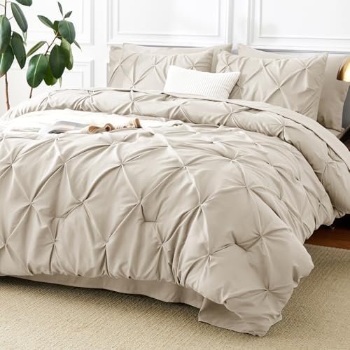 CozyLux California King Comforter Set Beige, 7 Pieces Pintuck Bed in a