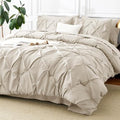 CozyLux California King Comforter Set Beige, 7 Pieces Pintuck Bed in a