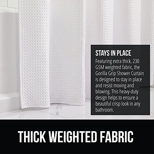 GORILLA GRIP Shower Curtain, 72x72, White and Bath Rug, 24x16, Gray