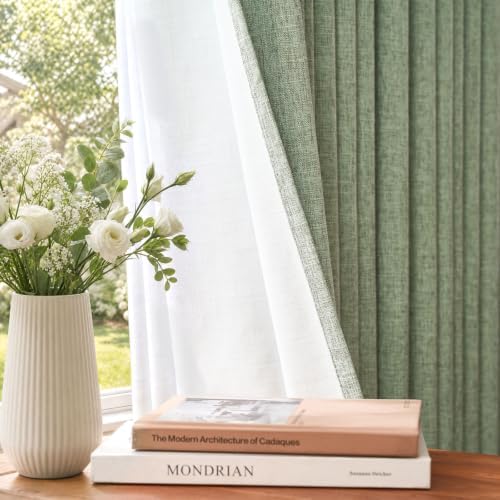 jinchan 100% Blackout Linen Textured Curtains for Bedroom Living Room