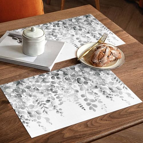 Grey Eucalyptus Leaves Placemats Set of 12 Rustic Summer Botanical