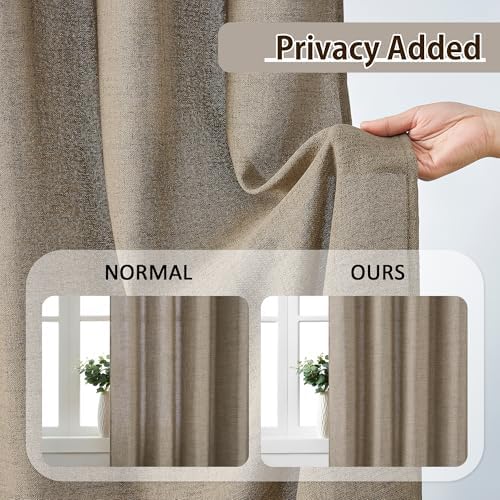 96 Inch Long Pinch Pleat Curtains 2 Panels Set Linen Khaki,W42xL96