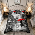 Paris Eiffel Tower Duvet Cover Set Queen Size,Rainy Night Red Umbrella