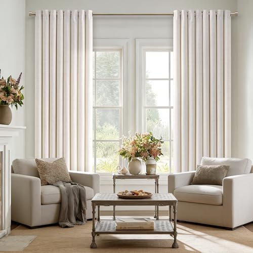 84 Inch Length Natural Linen Curtains Light Filtering 2 Panels Set