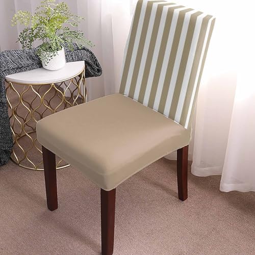 Beige Striped Dining Chair Covers Set of 2, Modern Farmhouse Beige