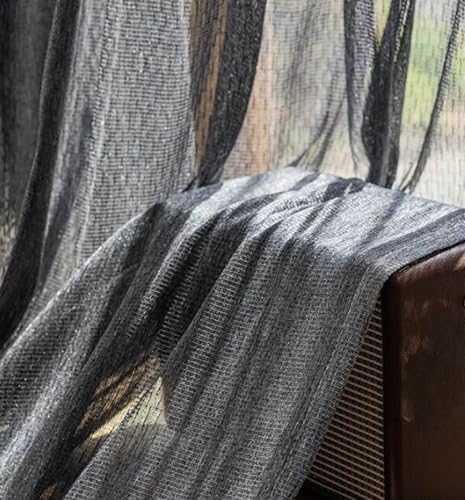Gray Sheer Curtains 63 inch Long 2 Panels, Solid Color Grommet Top