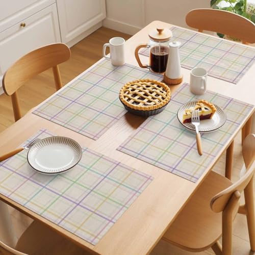 Placemats Set of 8, Colorful Geometric Plaid Woven Placemat, Linen