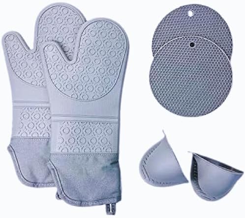Extra Long Oven Mitts with Quilted Lining, Mini Oven Mitts and Hot Pad