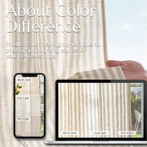 jinchan Linen Curtains 84 Inch Taupe Grey Stripe on Beige Back Tab 4