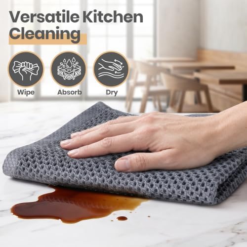 Utopia Kitchen 100% Cotton Waffle Weave Kitchen Towels (6 Pack, Grey)