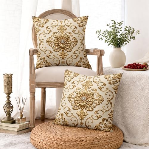 Floral Throw Pillow Covers Set of 2, Elegant Classic Scroll Ornament