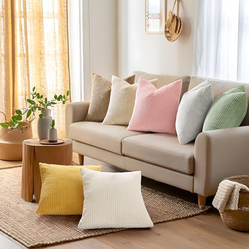 Mecatny Corduroy Decorative Throw Pillow Covers 22x22 Set of 2 Sage