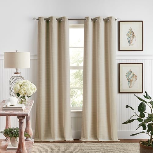 Martha Stewart Beige Room Darkening Curtains Textured Lined Grommet