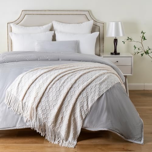 BATTILO HOME White Throw Blankets for Couch, Soft Ivory Blanket