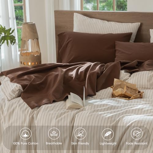 MooMee Sheet Set 100% Washed Cotton Linen-Like Extra Deep Pocket Full