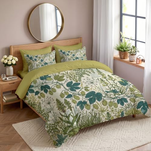 Duvet Cover Set Queen Sage Green Orchids Wild Grass Bedding