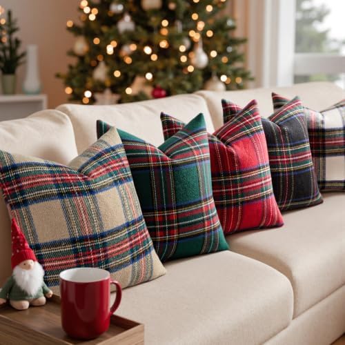 MIULEE Fall Plaid Decorative Pillow Covers Set of 2 18x18 Khaki