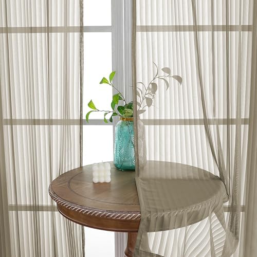 OWENIE Taupe Sheer Curtains - 96 Inches Long 2 Panels Set for Living
