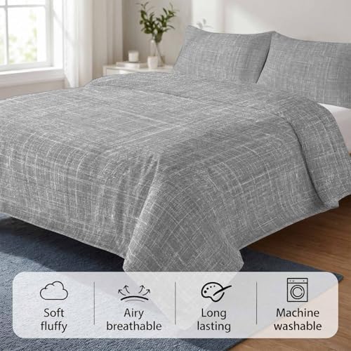 Duvet Cover Set Queen Minimalist Gray Aesthetic 3 Piece Bedding Set