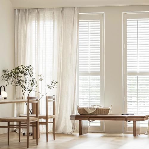 LETAU Long Linen Beige Sheer Curtains 120 inches, Pinch Pleated Light