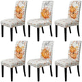 Fall Chair Covers Set of 6 Neutral Gingham Pumpkin Parsons Chair
