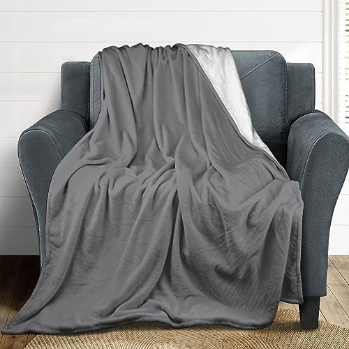 Flannel Fleece Plush Throw Blanket Grey Solid Color Throws Super Soft